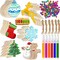 166pcs Wooden Christmas Ornaments Unfinished, Wooden Ornaments to Paint for Christmas Tree Decorations Holiday Hanging Decorations with Bells, Rope and Colorful Makers